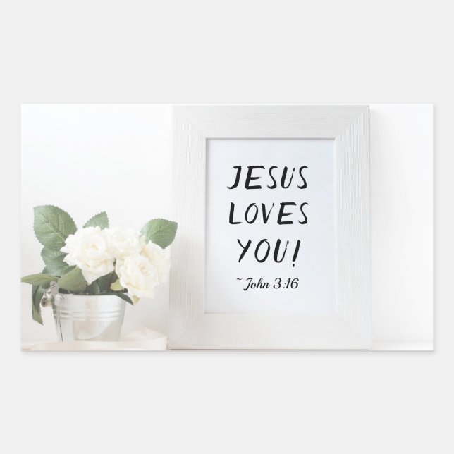 Jesus Loves You! John 3:16, Scripture Reference Rectangular Sticker (Front)