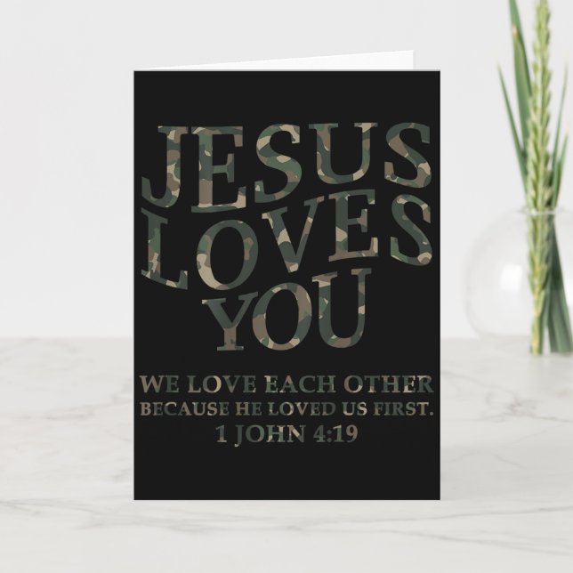 Jesus Loves You Me Camo Christian Youth Men God So Card (Front)