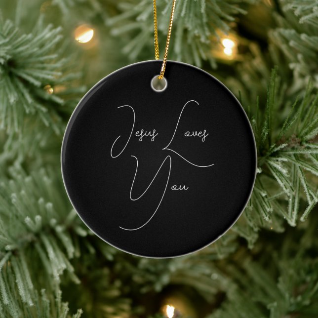 Jesus loves you | modern minimalistic script ceramic tree decoration (Tree)