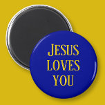 Jesus loves you | Navy blue and gold Magnet<br><div class="desc">He does,  he does!</div>