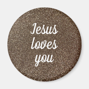 Jesus Loves You Personalise Faux Glitter Glam Gift Magnet