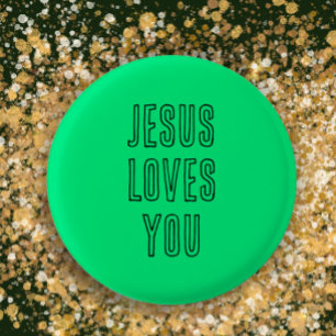 Jesus Loves You Personalised Green & Black Modern 3 Cm Round Badge