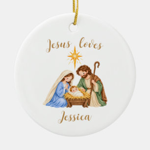 Jesus Loves You Personalised Nativity Christmas Ceramic Tree Decoration
