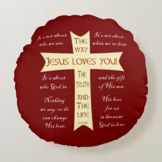 Jesus Loves You - Red and Purple - round Pillow