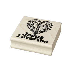 Jesus Loves You Retro Green English Ivy            Rubber Stamp