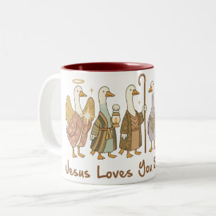 “Jesus Loves You Silly Goose” • Funny Faith Boho  Two-Tone Coffee Mug