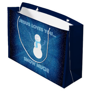 Jesus Loves You Snow Much! Christian Snowman Blue Large Gift Bag