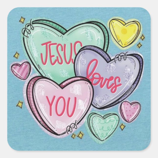 Jesus Loves You Square Sticker (Front)