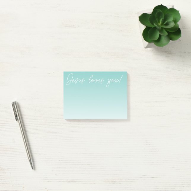 Jesus loves you! | teal green ombre post-it notes (Office)
