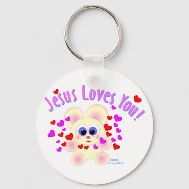 Jesus loves you teddy bear design key ring (Front)