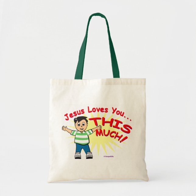 Jesus loves you this much Christian gift design Tote Bag (Front)