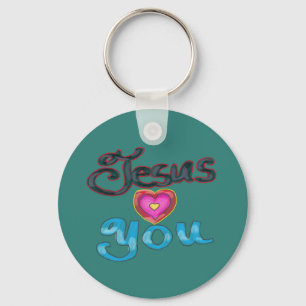 ‘Jesus Loves You’ Turquoise Custom Name Key Ring