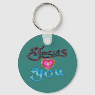 ‘Jesus Loves You’ Turquoise Custom Name Key Ring