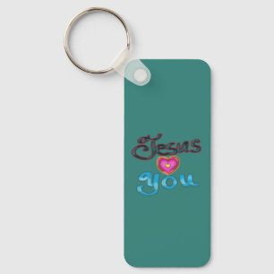 ‘Jesus Loves You’ Turquoise Custom Name Key Ring