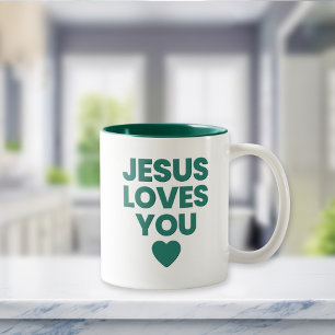 Jesus Loves You Uplifting Christian Gift Two-Tone Coffee Mug