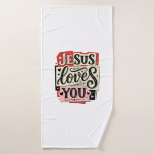 Jesus Loves You Vintage Engraving Christian Typogr Bath Towel