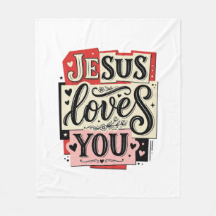 Jesus Loves You Vintage Engraving Christian Typogr Fleece Blanket