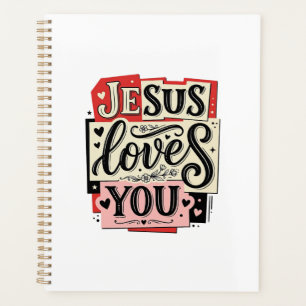 Jesus Loves You Vintage Engraving Christian Typogr Planner