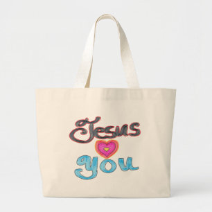 Jesus Loves You with Heart Custom Christian  Large Tote Bag