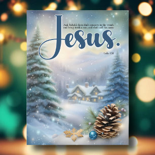 Jesus Luke Verse Rustic Woodland Pines Christmas Holiday Postcard