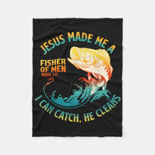 Jesus Made Me A Fisher Bibble Verse Mark 1_17 Fish Fleece Blanket