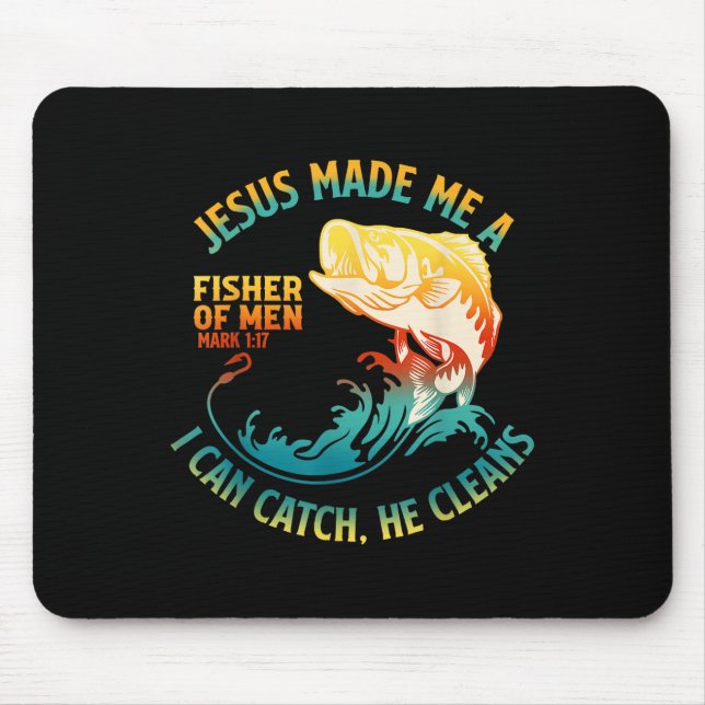 Jesus Made Me A Fisher Bibble Verse Mark 1_17 Fish Mouse Mat (Front)