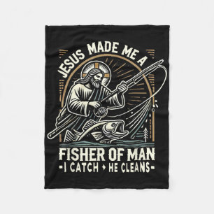 Jesus Made Me A Fisher Of Man Shirt Fishing Bible Fleece Blanket