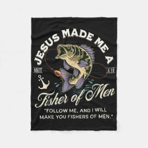 Jesus Made Me A Fisher Of Men Funny Christian Fish Fleece Blanket