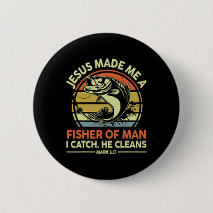 Jesus Made Me Fisher Of Man Funny B Dad Christian 6 Cm Round Badge