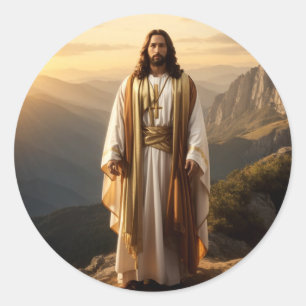 Jesus Majesty on a Mountain Classic Round Sticker