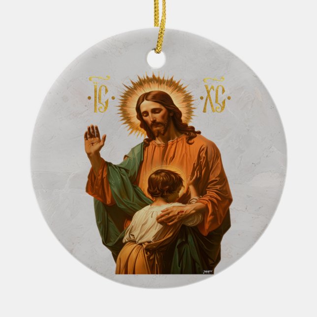 Jesus makes the choice ceramic tree decoration (Front)