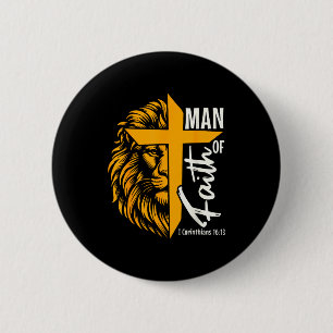Jesus Man Of Faith Lion Cross I Corinthians 16 13 6 Cm Round Badge