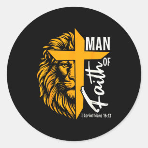 Jesus Man Of Faith Lion Cross I Corinthians 16 13 Classic Round Sticker
