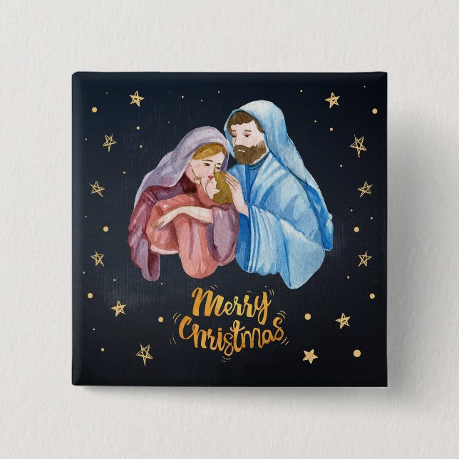 Jesus, Mary and Joseph - Merry Christmas 15 Cm Square Badge (Front)