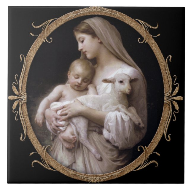 JESUS, MARY AND THE LAMB. TILE (Front)
