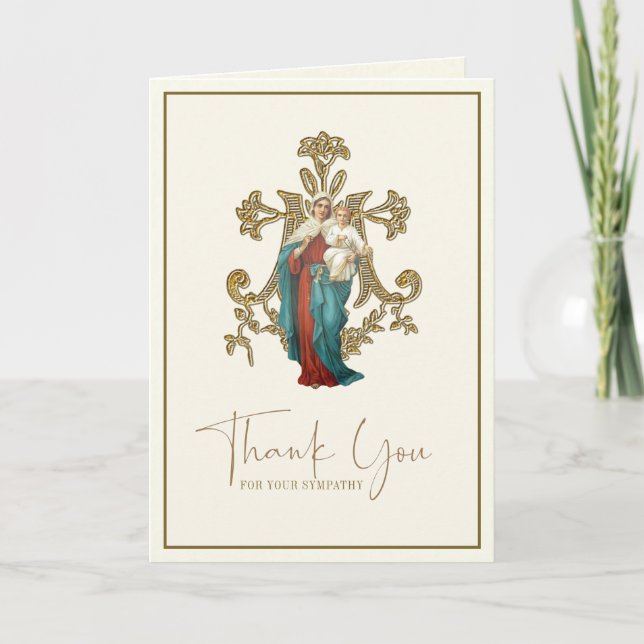 Jesus Mary Catholic Funeral Condolence Thank You Card (Front)
