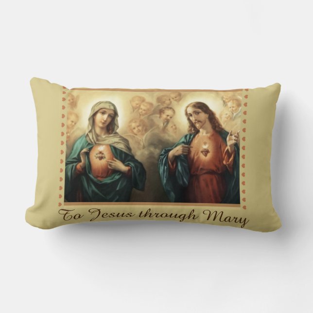 Jesus Mary & St. Joseph Catholic Prayer Lumbar Cushion (Front)