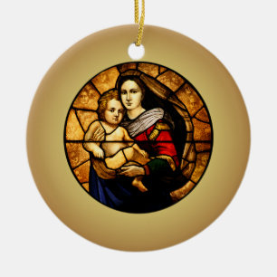 Jesus ~ Mary ~ Stained Glass Panel ~ Ceramic Tree Decoration