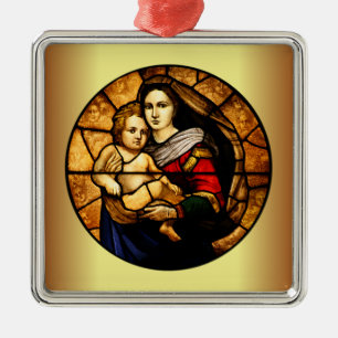 Jesus ~ Mary ~ Stained Glass Panel ~ Metal Tree Decoration