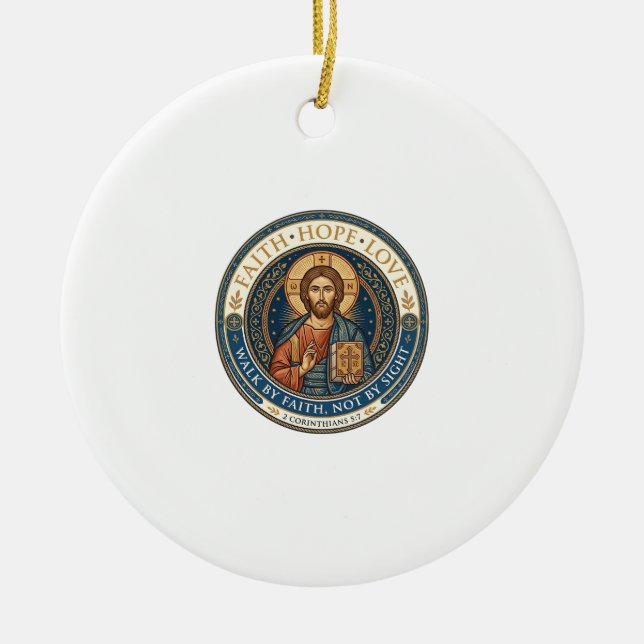 Jesus Monastic Contemplative Spirituality Graphic  Ceramic Tree Decoration (Front)