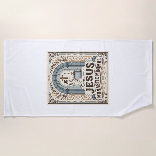 Jesus Monastic Minimal Jesus Monastic Minimal Chri Beach Towel (Front)