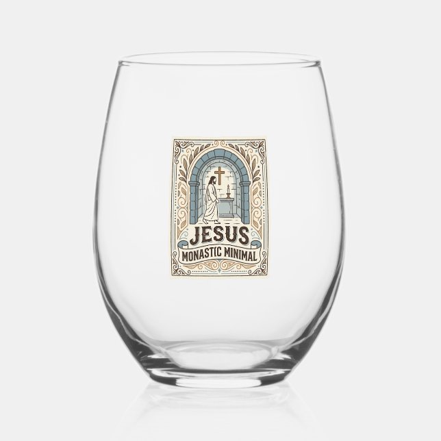 Jesus Monastic Minimal Jesus Monastic Minimal Chri Stemless Wine Glass (Front)