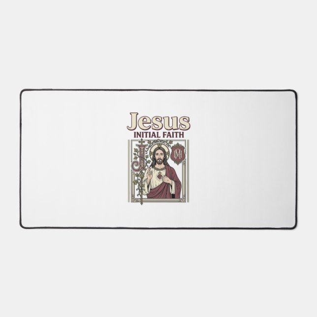 Jesus Monogram Initial Faith Jesus Monogram Initia Desk Mat (Front)