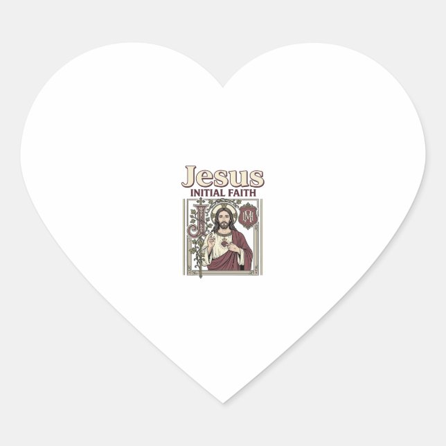 Jesus Monogram Initial Faith Jesus Monogram Initia Heart Sticker (Front)