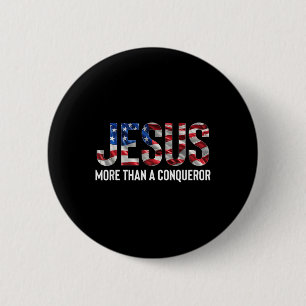 Jesus More Than A Conqueror American Flag Vintage 6 Cm Round Badge