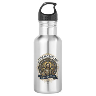 Jesus Mosaic Art Jesus Mosaic Art Christian Faith 532 Ml Water Bottle