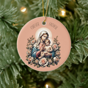 Jesus Mother and Child Custom Text Religious Ceramic Tree Decoration