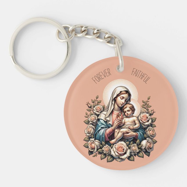 Jesus Mother and Child Custom Text Religious Key Ring (Front)