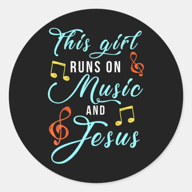 Jesus & Music Christian Musical Theme Girl Classic Round Sticker (Front)