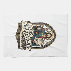Jesus My Advocate Jesus Courtroom Advocate Christi Tea Towel